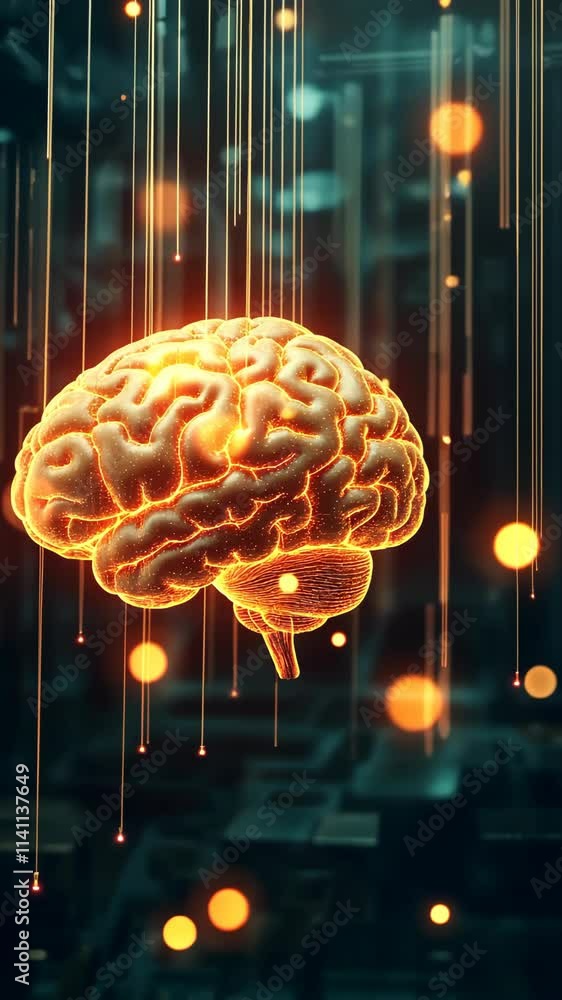 Aufkleber illuminated brain with glowing lines and orbs representing neural connections in a digital environme