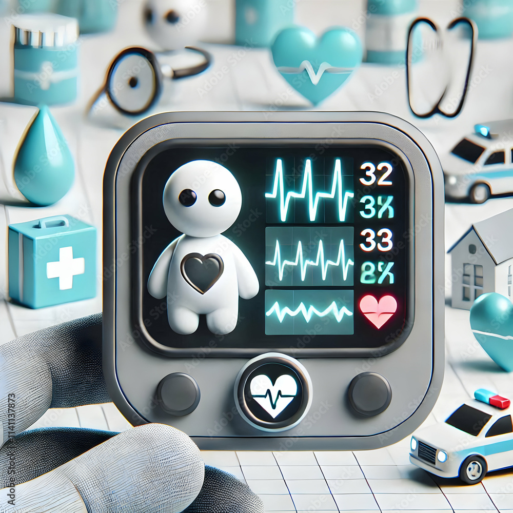 Poster 3d intelligent healthcare monitoring concept as a close up macro shot of an intelligent healthcare m