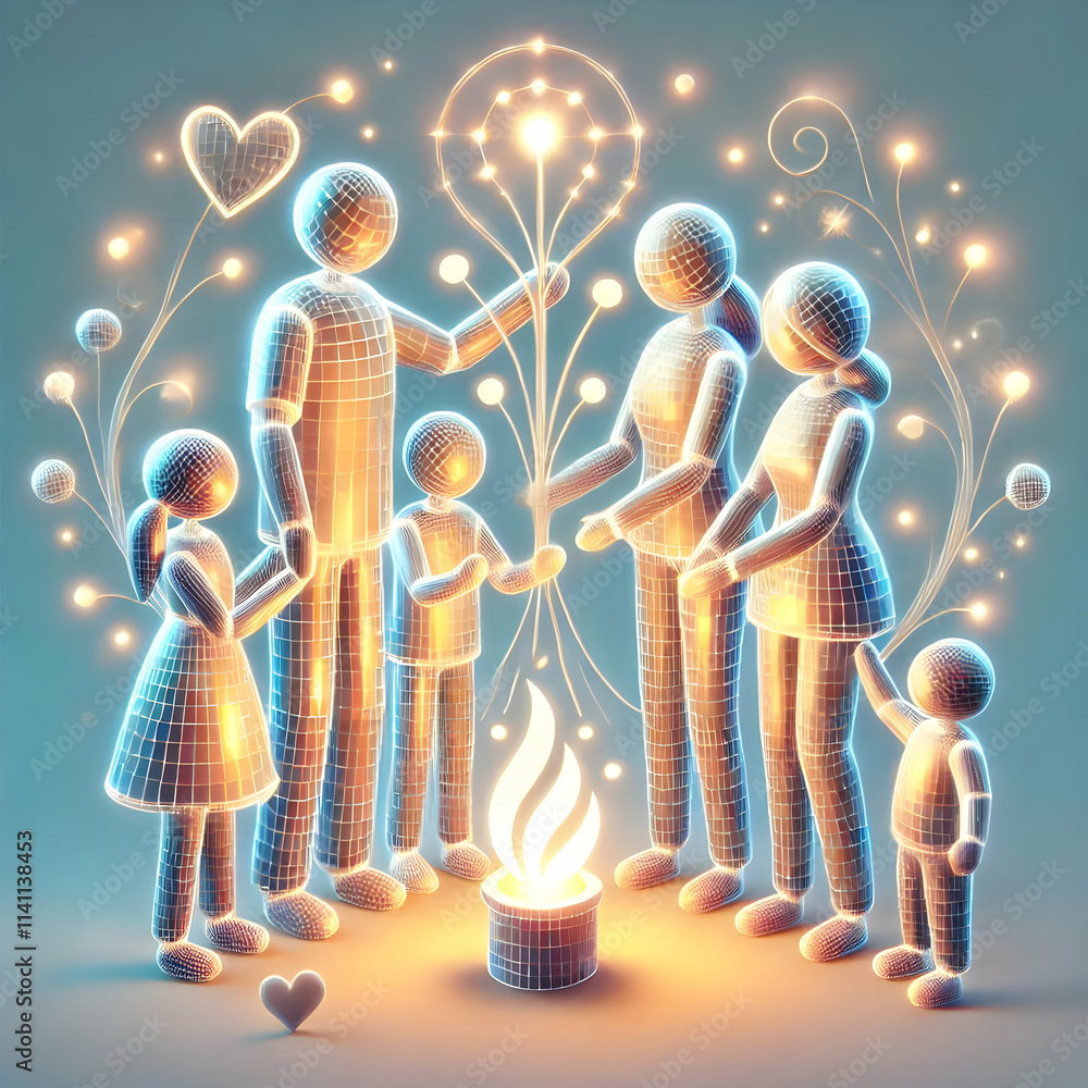 Poster 3d soft abstract of a family reunion with glowing light effects concept as a soft abstract image of 