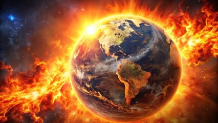 Fiery apocalypse engulfing the world as the sun explodes and earth burns, apocalypse, fiery, world, sun, explosion