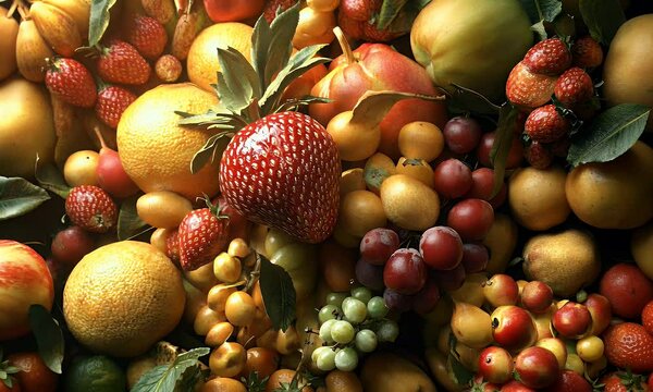 A vibrant assortment of fresh fruits arranged artistically.