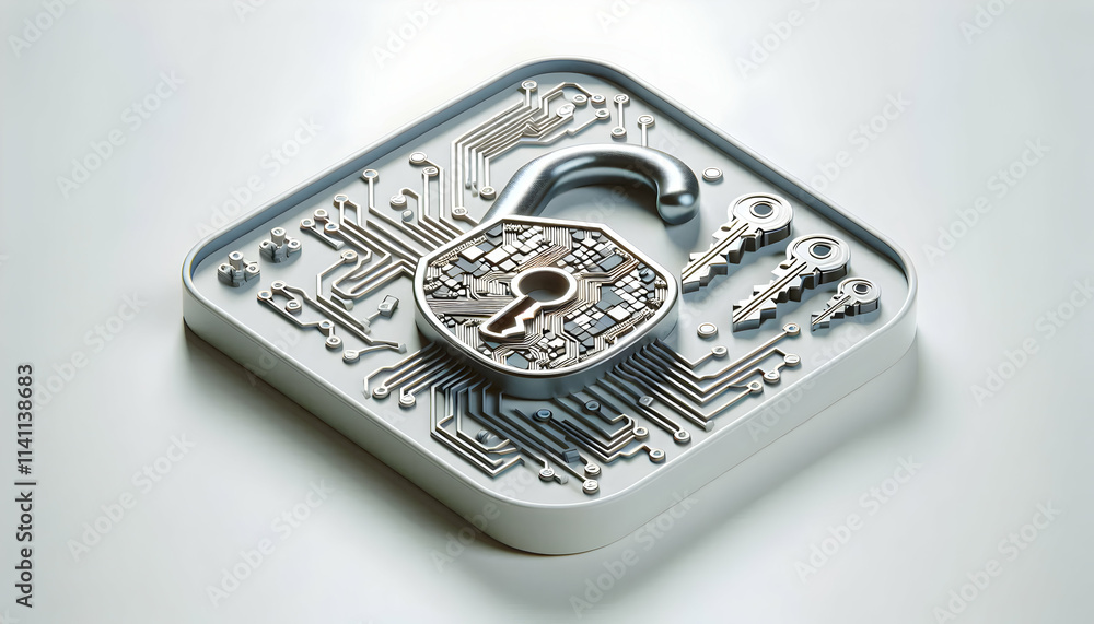 Aufkleber 3d plain background with secure digital vault and copy space concept as a plain background featuring
