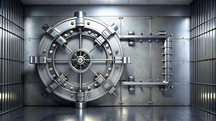 Bank vault door with combination lock, bank, vault, walk-in, safe, door, combination lock, security, protection, steel