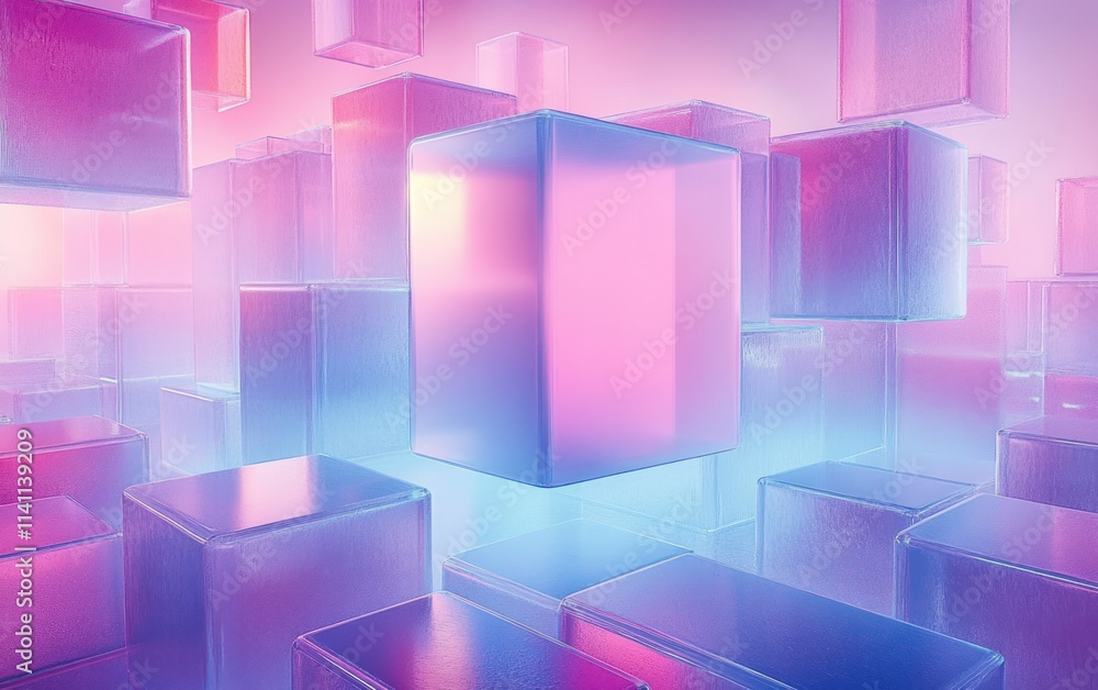 Poster futuristic abstract geometry with translucent cubes and gradient background