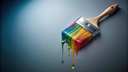 Angled view of a dripping paintbrush , art, creativity, painting, messy, colorful, dripping, brush strokes