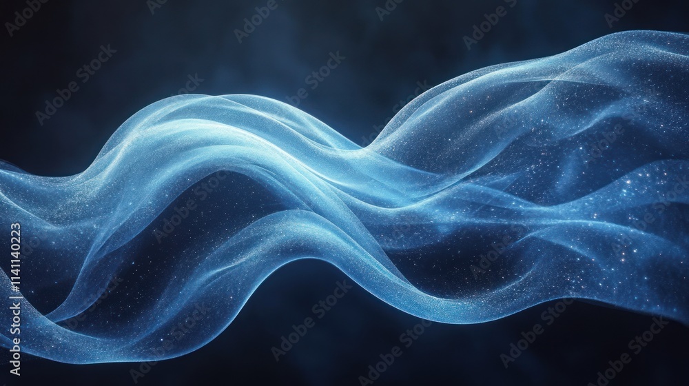 Poster futuristic abstract design with smooth blue curve on black background minimalist style soft light re