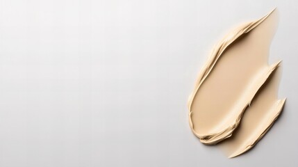 Swatches of creamy, beige-toned makeup on a light gray background. The texture is smooth and luxurious, perfect for showcasing beauty products.