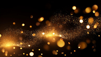 Fototapeta premium Glowing Golden Particles Flowing in a black background; abstraction; bokeh