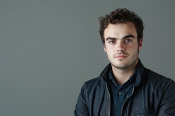 Fototapeta premium Confident Young Man in Casual Attire Posing Against a Neutral Background