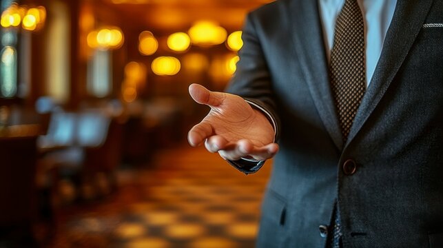 Professional businessman extending his hand in an open gesture Capturing the symbolic meaning of trust and readiness to collaborate