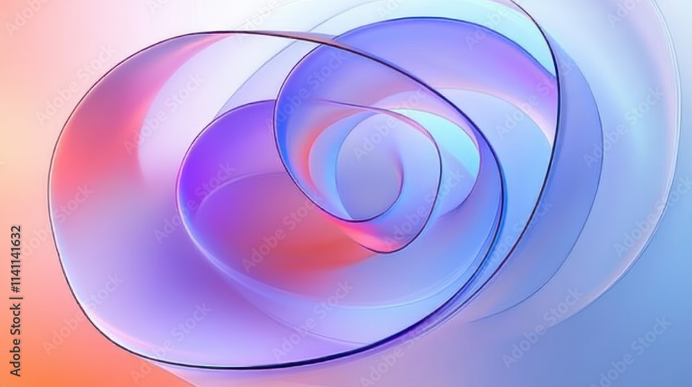 Poster abstract minimalist design with smooth curves and soft pastel colors in 3d