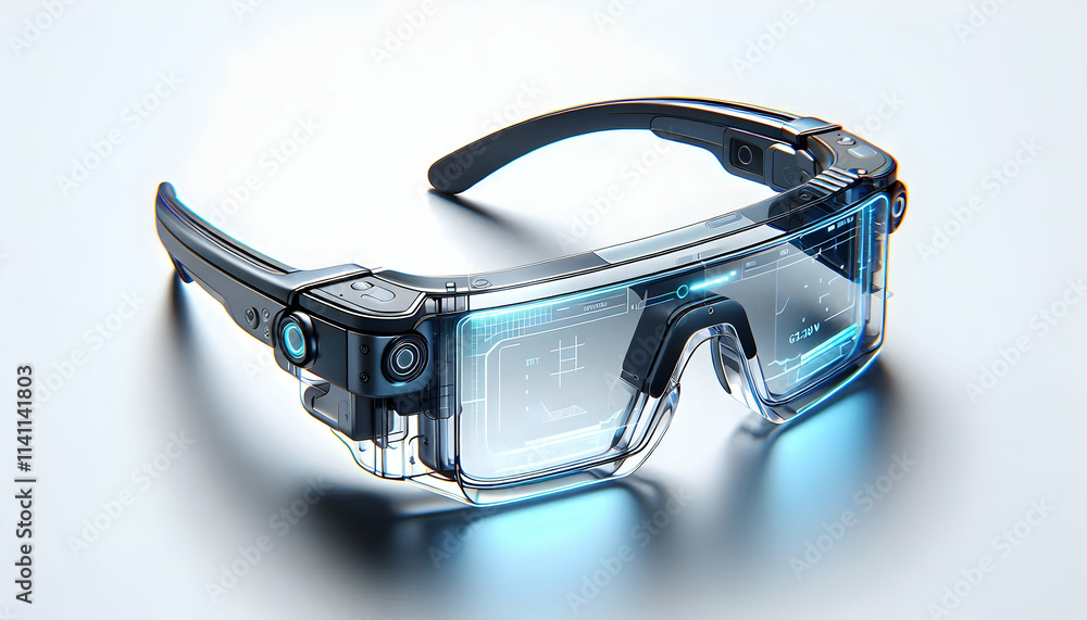 Poster 3d close up of futuristic smart glasses with transparent display and copy space concept as depict a 