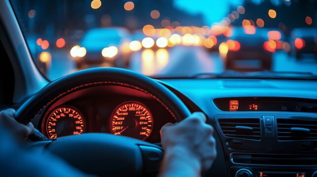 Close-up of a professional taxi driver behind the wheel Unrecognizable businessman driving his car, focused on his task in the transportation field