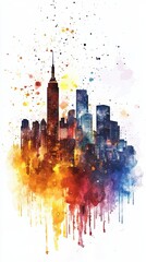 Fototapeta premium Vibrant Watercolor Cityscape Night City Skyline