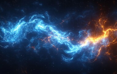 Dynamic Blue Lightning Electric Energy 3D Rendering Dark Background High Contrast
