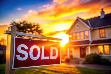 A sold homeâ€™s silhouette at sunset, beautifully captured in a blurred-background real estate photo.