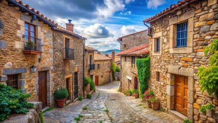 Fototapeta premium Rural village in Malpartida de Caceres, Spain with traditional stone houses and picturesque streets