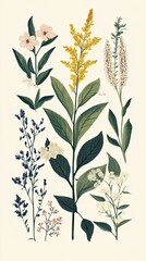 Fototapeta premium A Collection Of Various Floral Botanical Illustrations