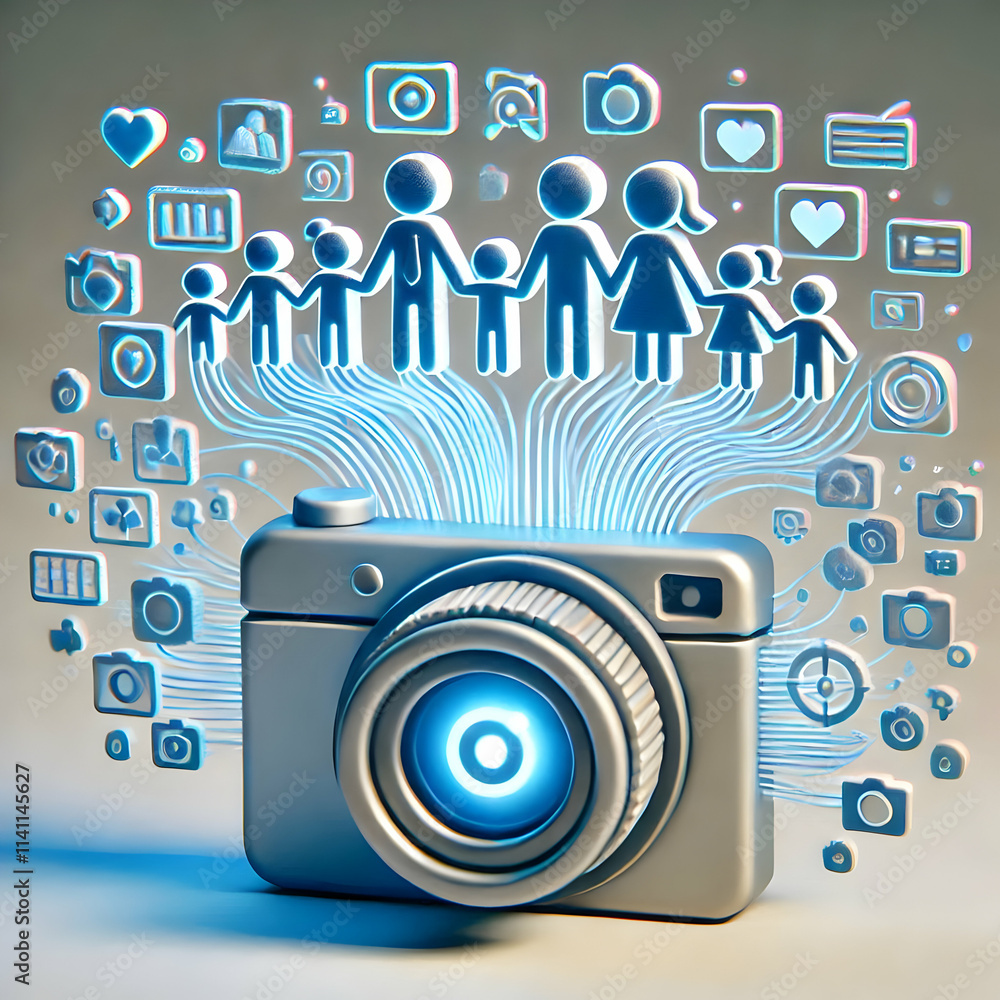 Aufkleber 3d macro shot of familys holographic messages intertwining concept as a close up image captures holo