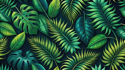 Nighttime jungle foliage, a sophisticated botanical wallpaper with repeating elegant leaves.