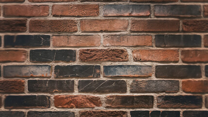Fototapeta premium A textured close-up of a rustic brick wall featuring warm red and deep black hues, creating a rich and inviting backdrop.