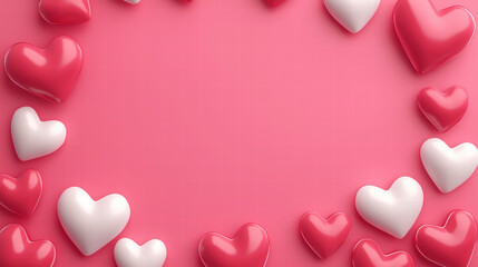 Valentine's Love Heart. Colorful heart shapes arranged in a circular pattern on a pink background.