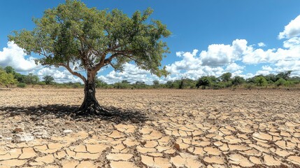 Climate change turns once-verdant agricultural areas into barren land, with global warming intensifying heatwaves and reducing water availability.