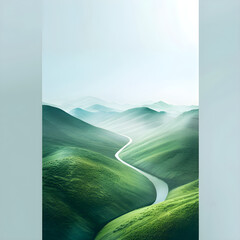 Minimalistic Serene Landscape Bookmark Template with Rolling Hills and Gentle Stream