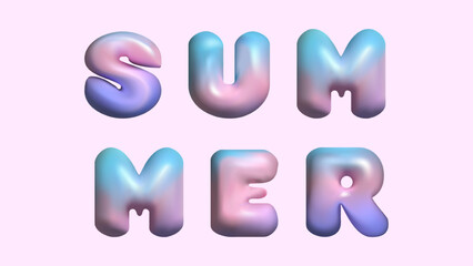 3D letters the English alphabet Y2K style. Text summer. Bubble font. Festive design. Rainbow Letters for Holiday.