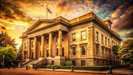 Obraz premium Vintage Oregon Supreme Court photo captures Salem's Justice Building, a testament to historic architecture.