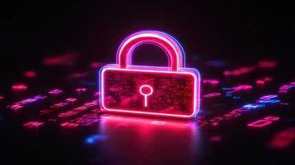 Glowing padlock icon framed by scattered binary code, designed to represent cybersecurity and safe digital transactions in a minimalist fashion.