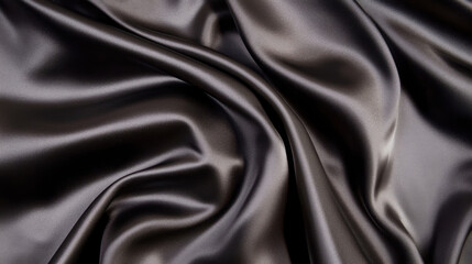 Obraz premium Luxurious black silk satin fabric with smooth, flowing texture, perfect for elegant designs and fashion. Ideal for creating stunning garments and accessories