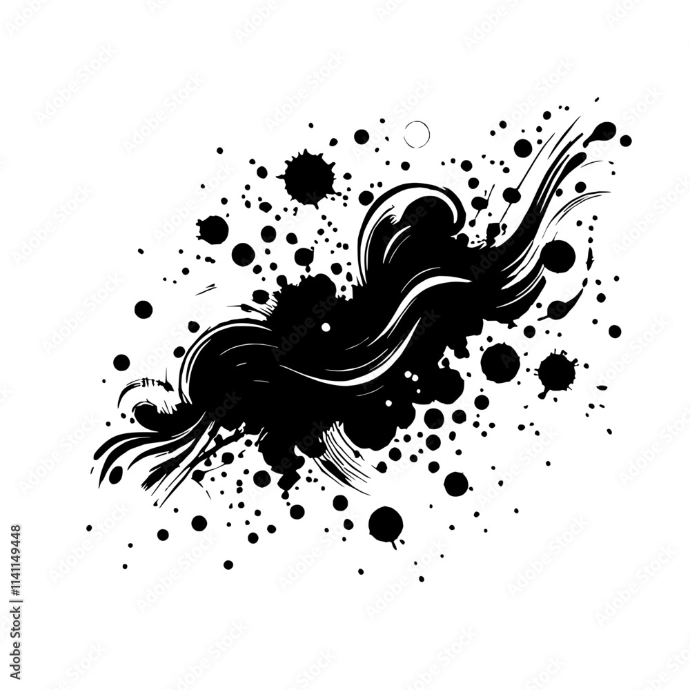 Poster abstract ink splatter: an energetic and artistic black ink splatter design, featuring bold strokes a