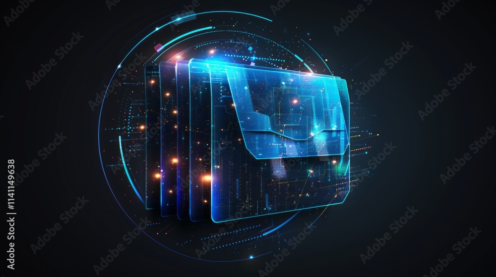 Poster digital file folders with glowing lines.