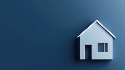 A simple white model of a house set against a blue background, symbolizing home ownership, simplicity, and real estate concepts. Real estate banner with space for text.