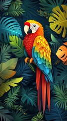 Obraz premium Vibrant Macaw Amidst Lush Tropical Foliage