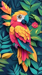 Fototapeta premium Vibrant Parrot Amidst Lush Tropical Foliage