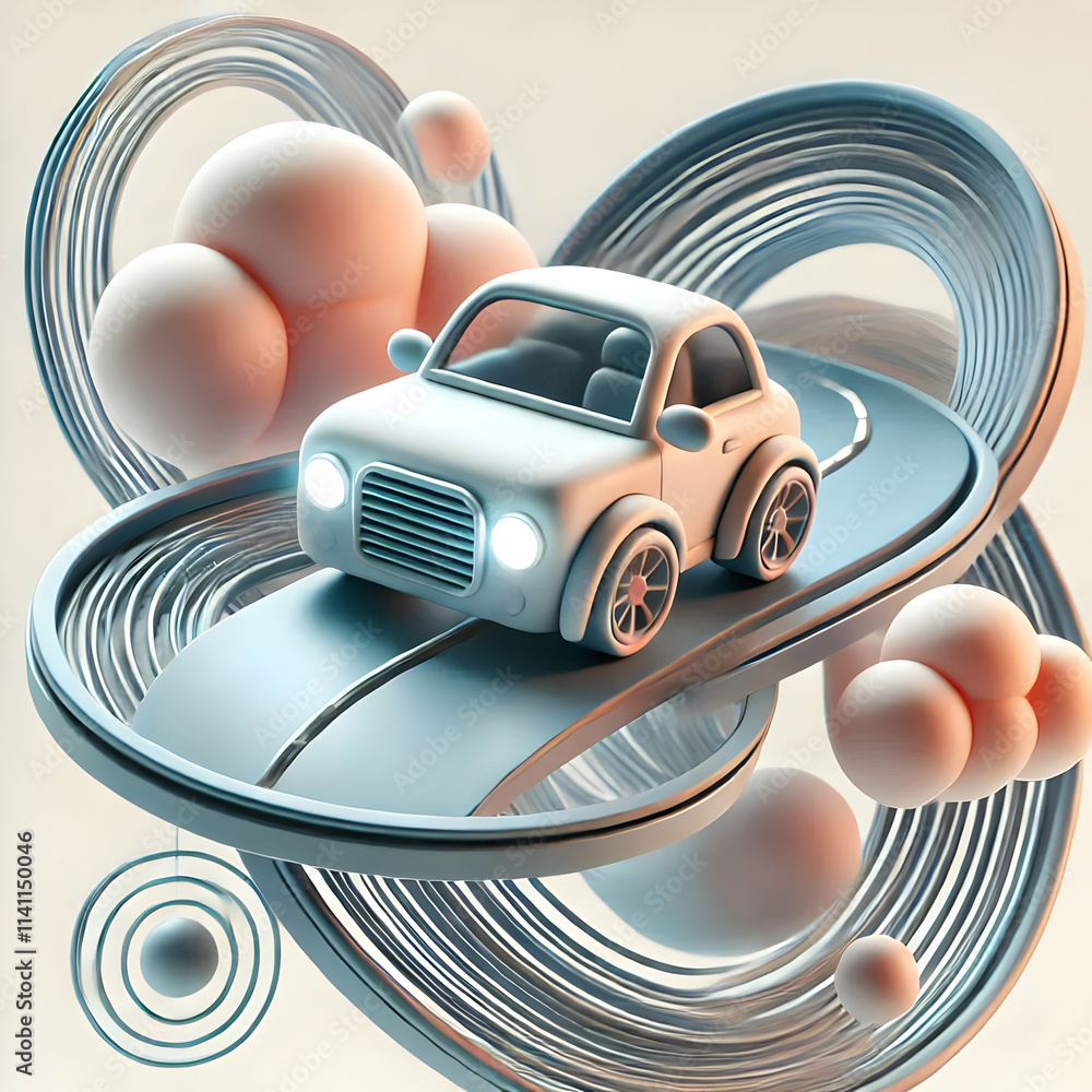 Poster 3d soft abstract image of a driver navigating winding roads with motion blur concept as a wide shot 