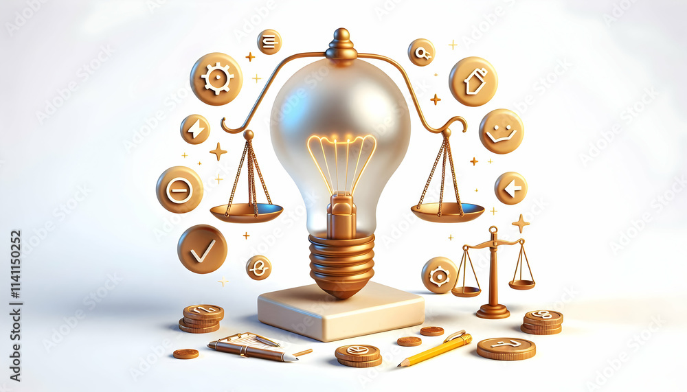Poster 3d lightbulb and scales icons symbolizing ethical decision making concept as a vector image featurin