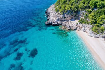 A beautiful blue ocean with a rocky shoreline