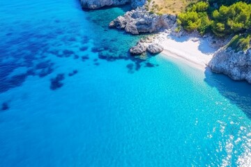 A beautiful blue ocean with a rocky shoreline