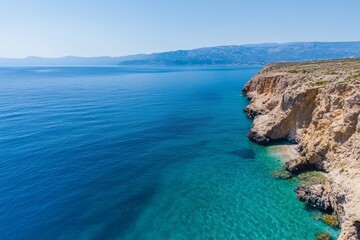 Obraz premium A beautiful blue ocean with a rocky shoreline