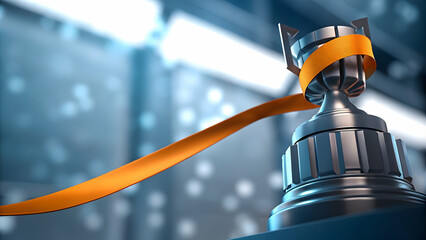 Floating milestone trophy and ribbon concept as A prestigious vector of a milestone trophy and ribbon floating gracefully on a soft abstract bokeh background symbolizing personal achievements and succ