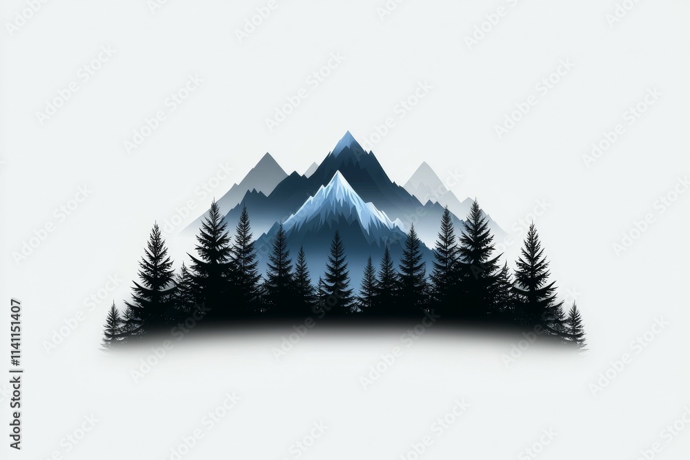 Poster a mountain range with trees in the foreground and background