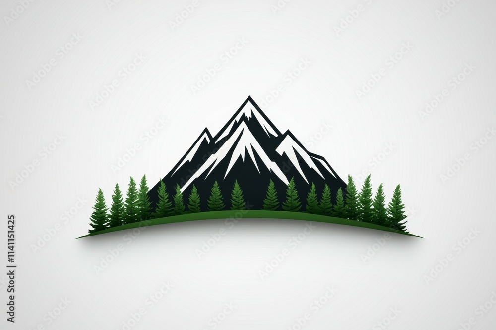 Poster a mountain range with trees in the foreground and a white background