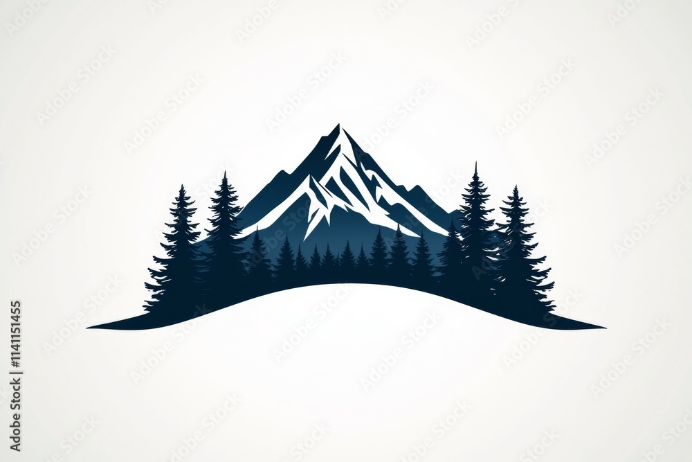 Poster a mountain range with trees in the foreground and a blue sky in the background