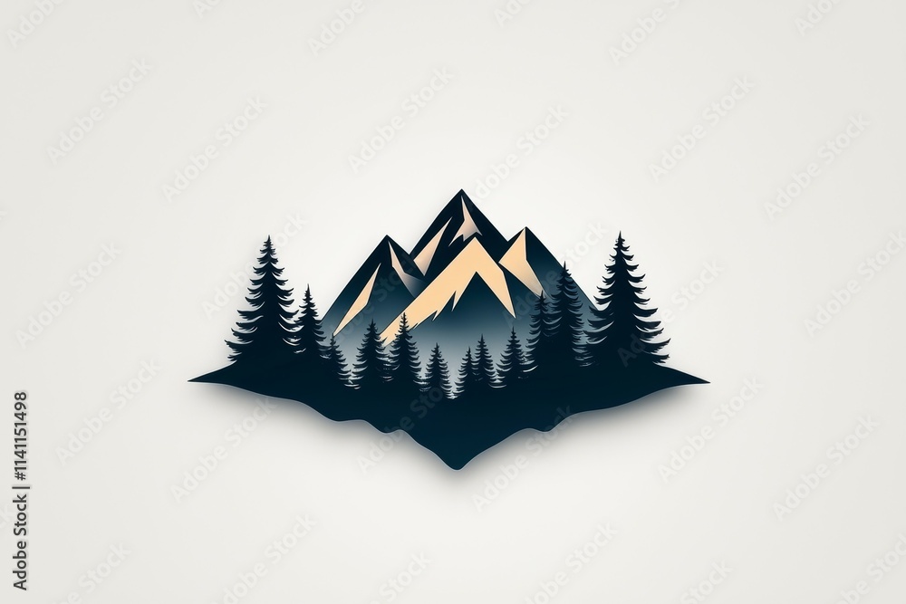 Poster a mountain range with trees in the foreground and background