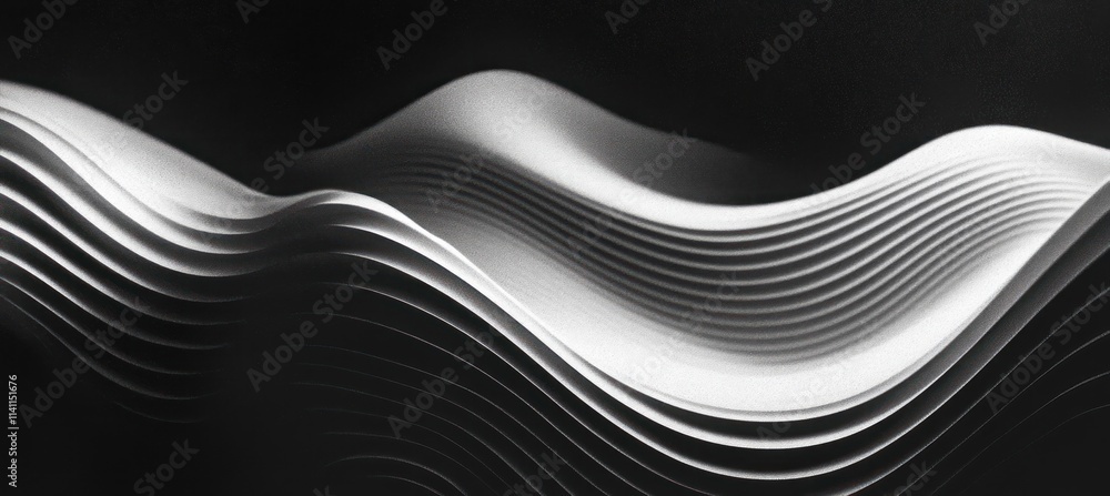 Poster abstract black and white design with smooth curves and high contrast depth in minimalist composition