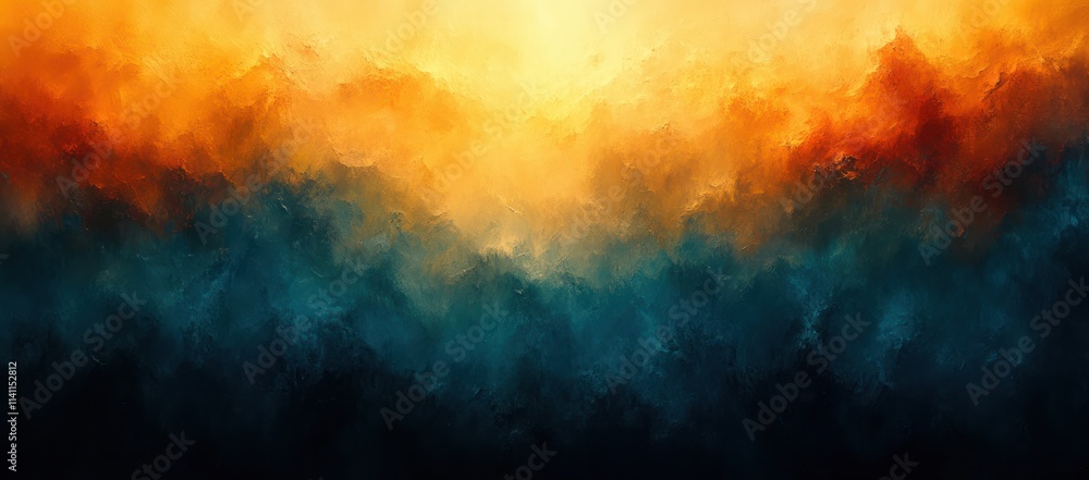 Poster Teal and Burnt Orange Abstract Gradient Art Background with Soft Lighting and Fluid Asymmetrical Composition