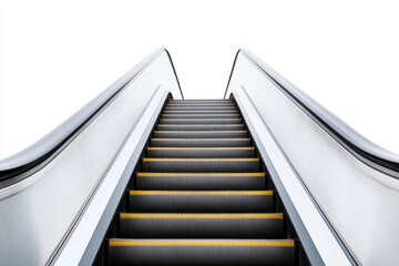 Modern escalator against white background with no people